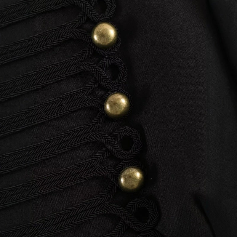 Ladies short marshall-inspired blazer jacket with decorative button row and cord trim Mune Fashion
