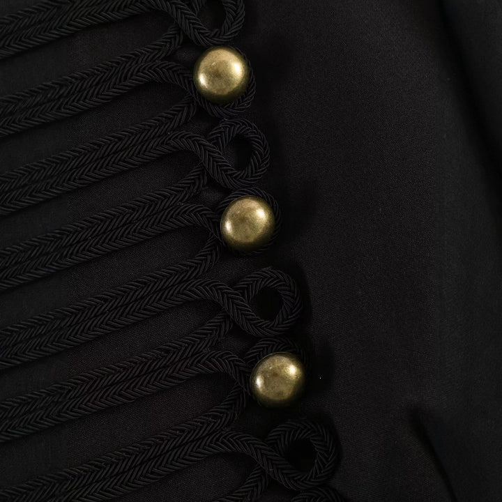 Ladies short marshall-inspired blazer jacket with decorative button row and cord trim Mune Fashion