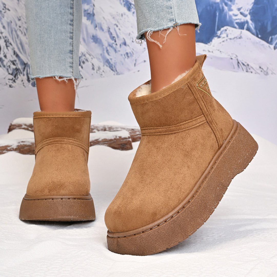 Women Cushioned Platform Ankle Boots in Suede Look with Teddy Lining Mune Fashion
