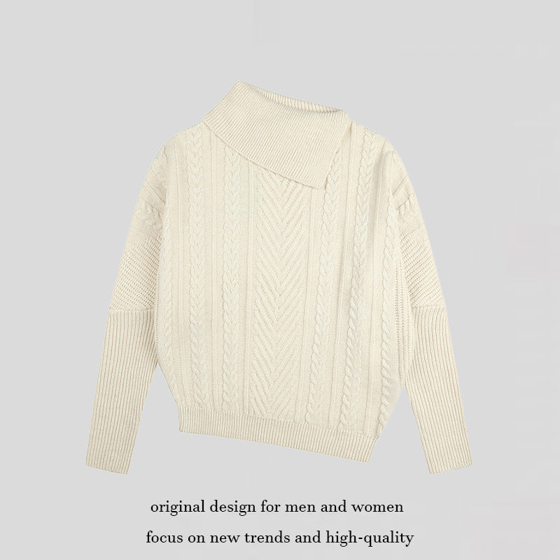 Women's asymmetrical cable knit sweater with diagonal turtleneck and oversized fit Mune Fashion