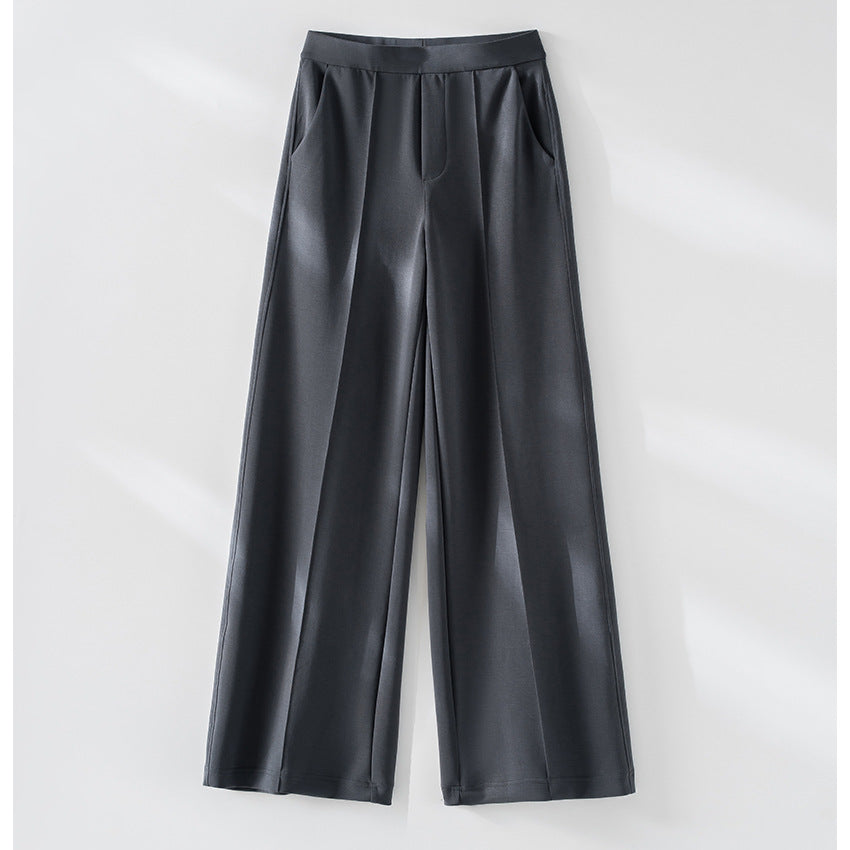 Women's Wide Palazzo Pants made of Ponte Jersey with Elastic Comfort Waistband and Pressed Pleat Mune Fashion