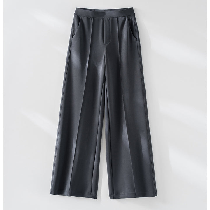 Ladies Wide Highwaist Trousers with Pleat, Elastic Waistband and Side Pockets Mune Fashion