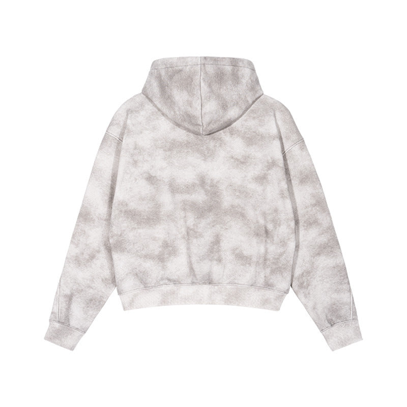 Unisex Short Cut Zip Hoodie made of French Terry with Cloud Dye Effect and Raglan Seams Mune Fashion