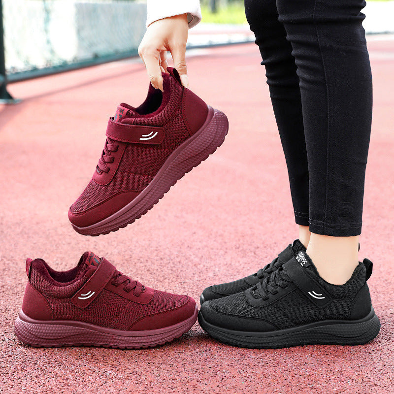 Women’s non-fleece comfort walking sneaker with low shaft, Velcro closure, and shock-absorbing EVA cushioning Mune Fashion