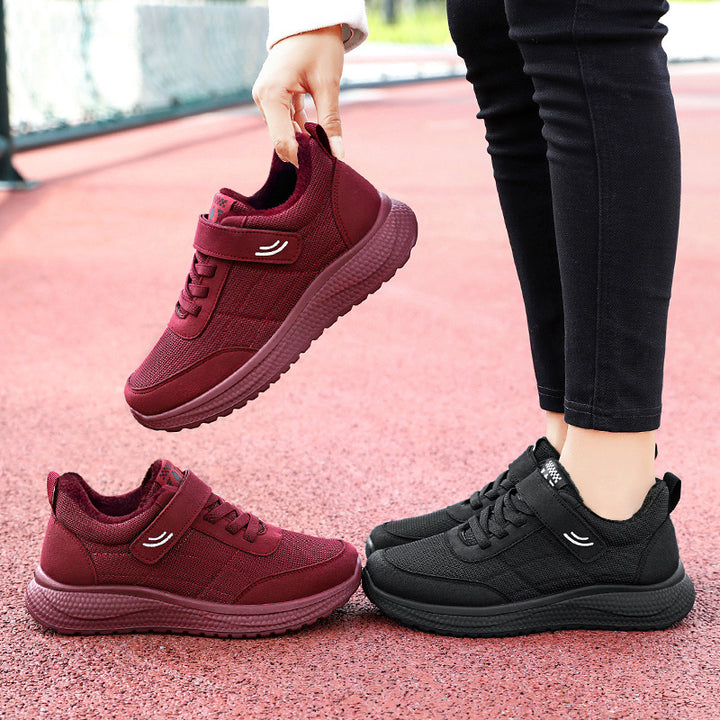 Women’s non-fleece comfort walking sneaker with low shaft, Velcro closure, and shock-absorbing EVA cushioning Mune Fashion
