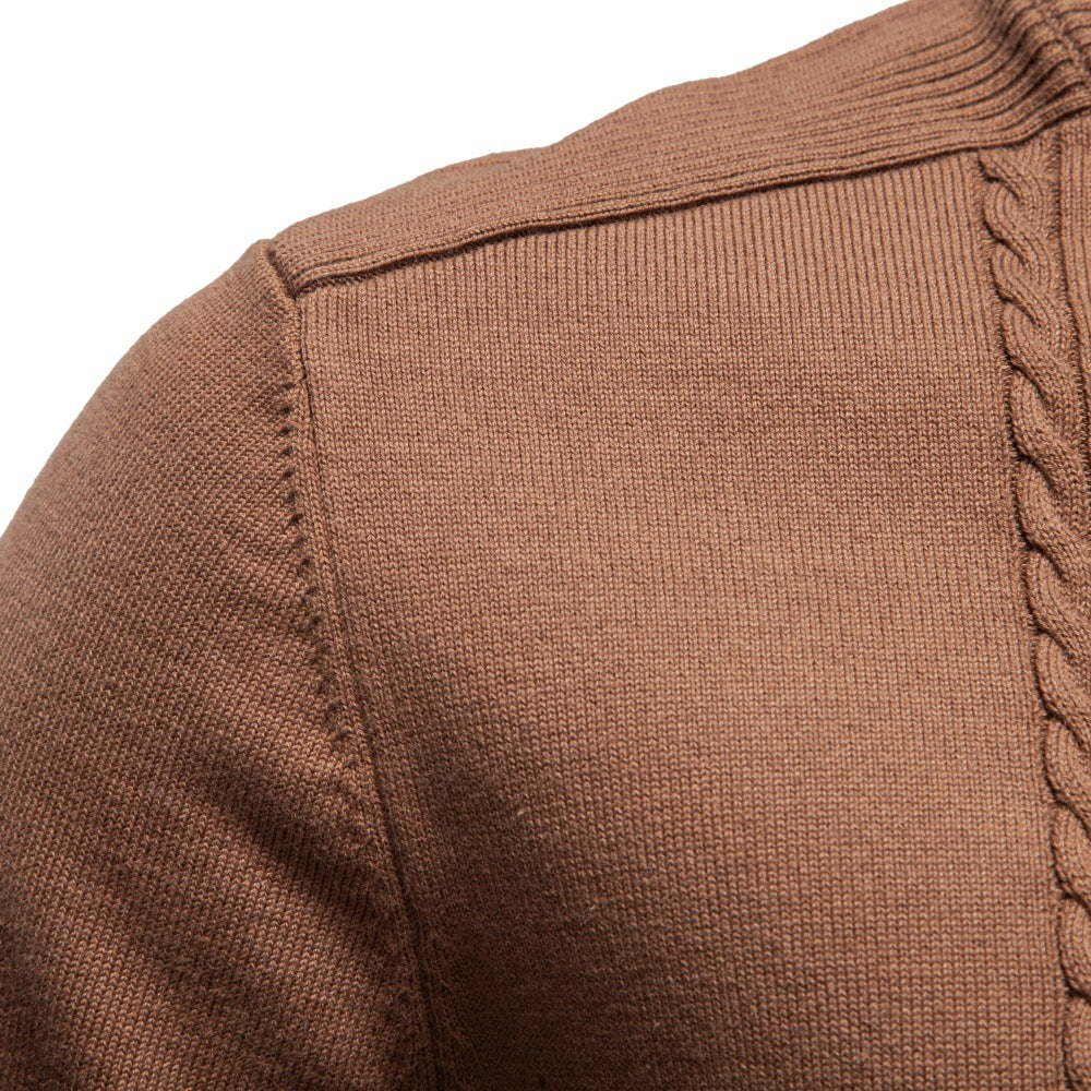Men's fine knit pullover with half zipper and vertical cable pattern Mune Fashion