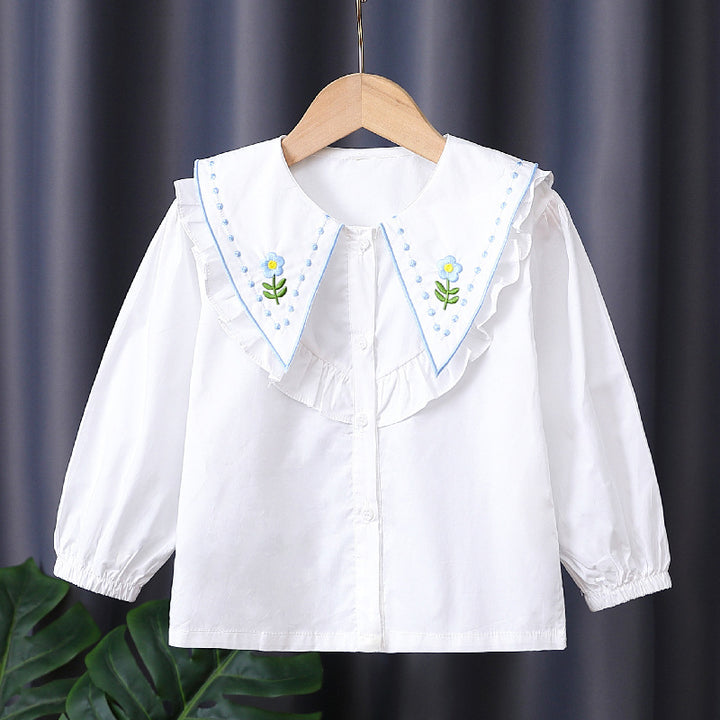 Girl Ruffle Blouse with Embroidered Collar Mune Fashion