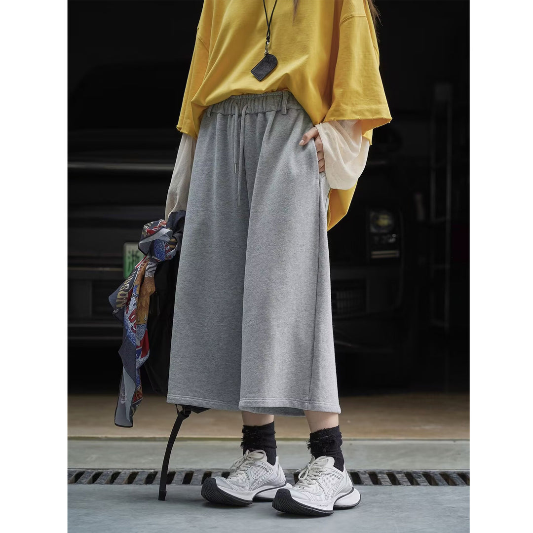 Women's Wide Sweat Palazzo Pants with Elastic Drawstring and Culotte Cut Mune Fashion