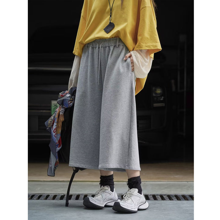 Women's Wide Sweat Palazzo Pants with Elastic Drawstring and Culotte Cut Mune Fashion