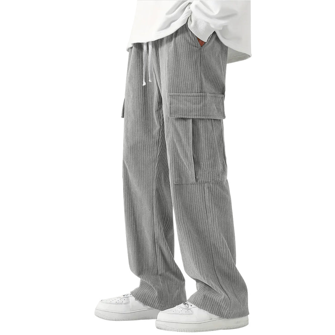 Men's wide-cut corduroy cargo pants with drawstring waistband and large flap pockets Mune Fashion