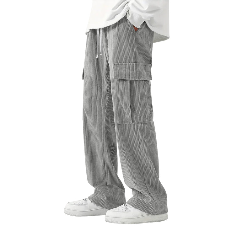Men's wide-cut corduroy cargo pants with drawstring waistband and large flap pockets Mune Fashion