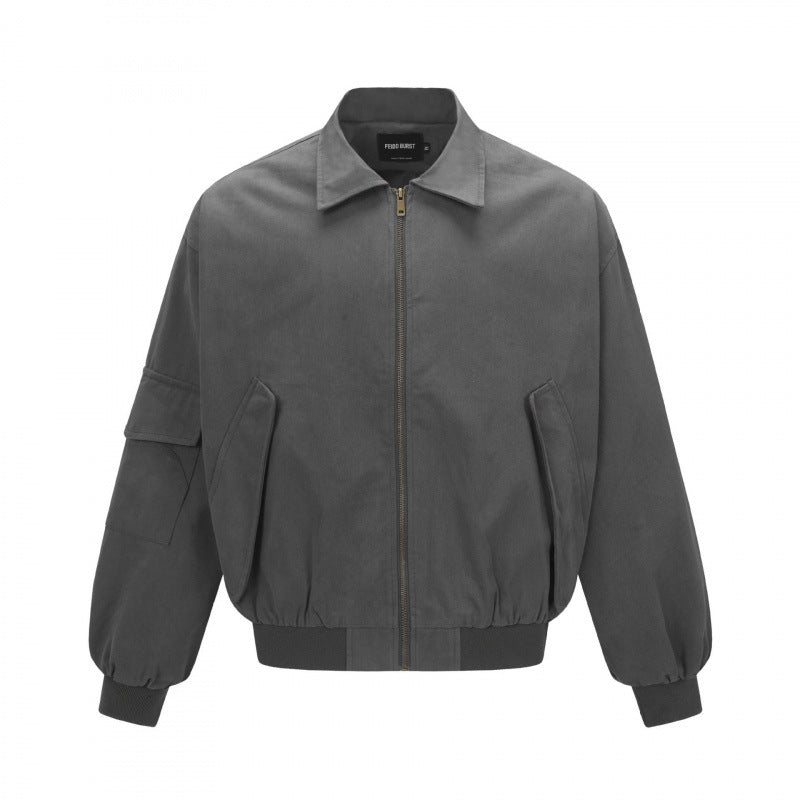 Unisex Oversize Bomber Jacket in Utility Style with Zipper, Flap Pockets and Ribbed Hem Mune Fashion