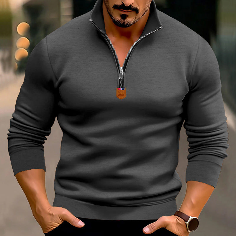 Men's narrow cut fine knit pullover with short zipper, shaping seams, and stretch waistband Mune Fashion