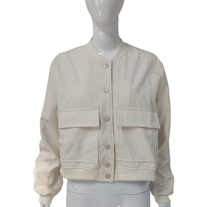 Women's Short Utility Jacket with Stand Collar, Snap Buttons and Flap Pockets Mune Fashion