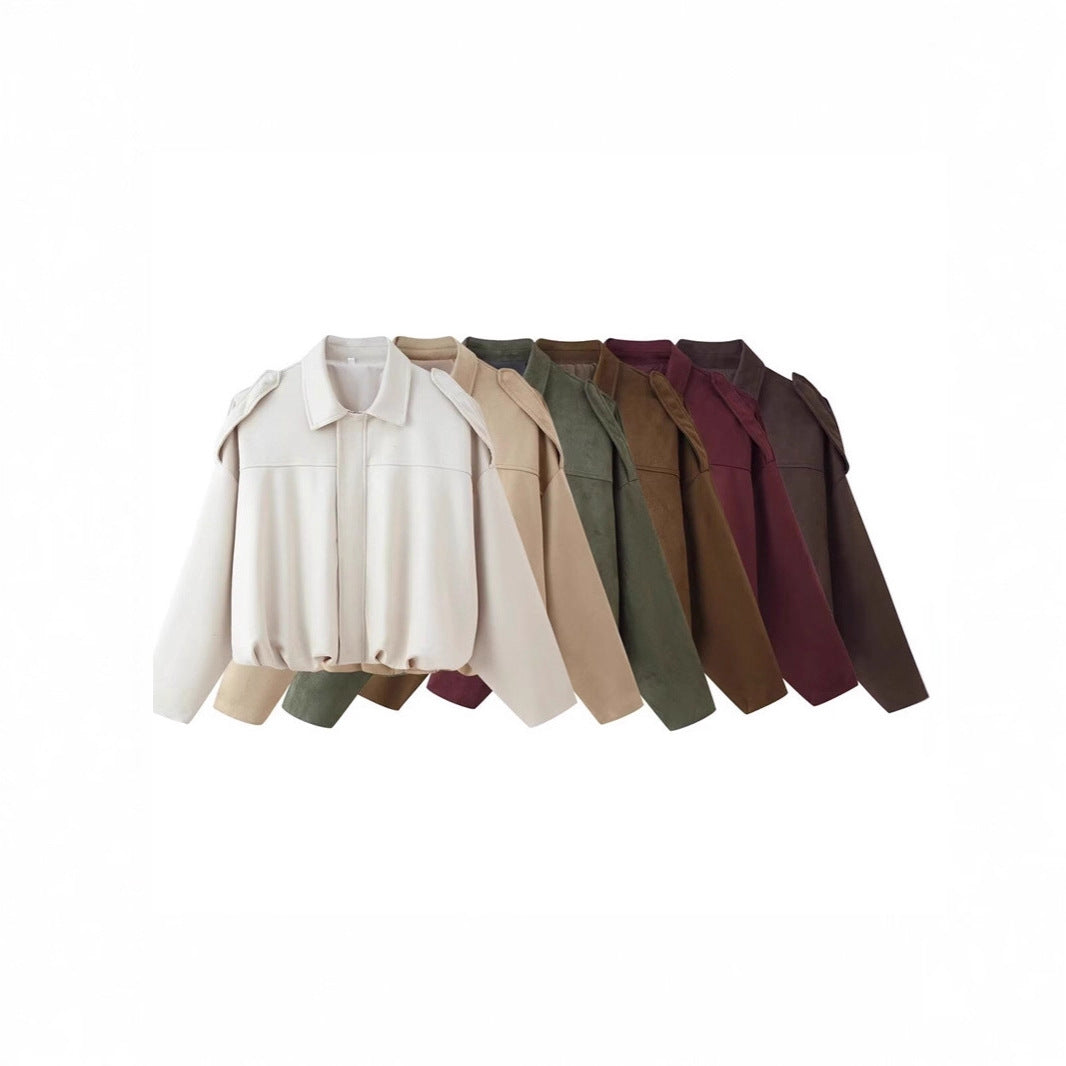 Women Cropped Oversized Blouson Jacket with Shoulder Flaps Mune Fashion