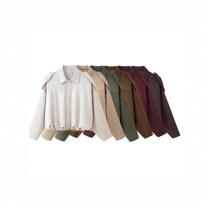 Women Cropped Oversized Blouson Jacket with Shoulder Flaps Mune Fashion