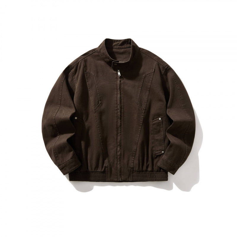 Men's Short Utility Jacket made of durable canvas with stand-up collar, concealed front zip and elastic drawstring hem Mune Fashion