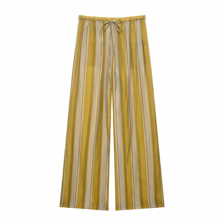Women Striped Lounge Two-Piece with Oversized Shirt and Wide Drawstring Pants Mune Fashion