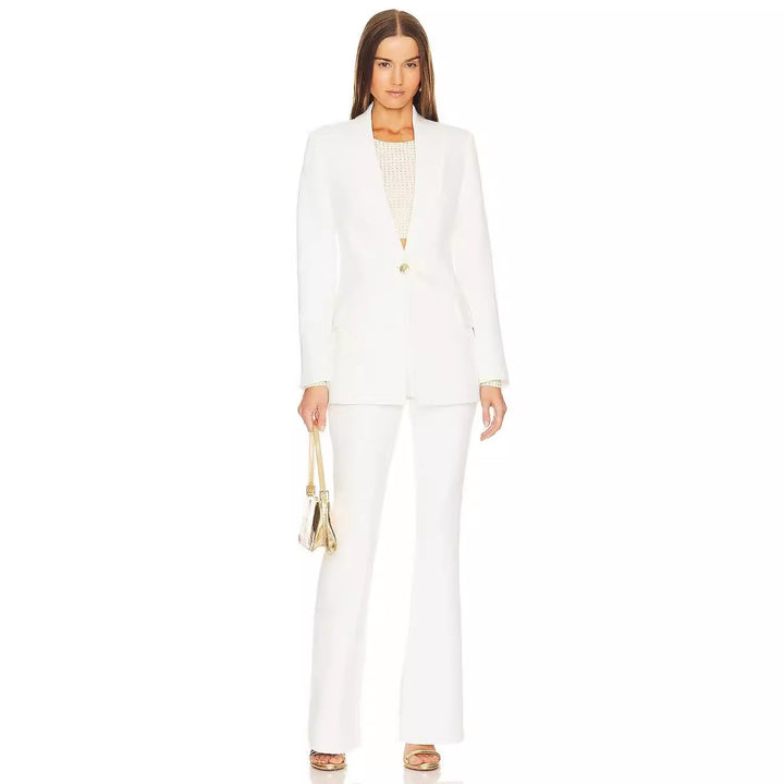 Women Two-piece Tailored Suit with Fitted One-button Blazer and Flared Trousers Mune Fashion