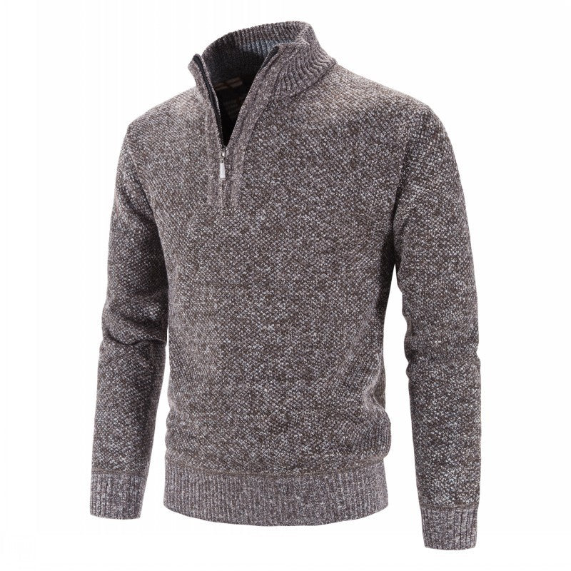 Men's knit sweater with half zip, high collar and structured waffle knit look Mune Fashion