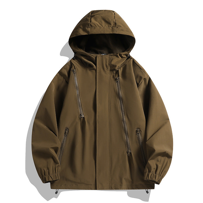 Men's water-repellent hooded jacket with diagonal zippers and adjustable hem Mune Fashion