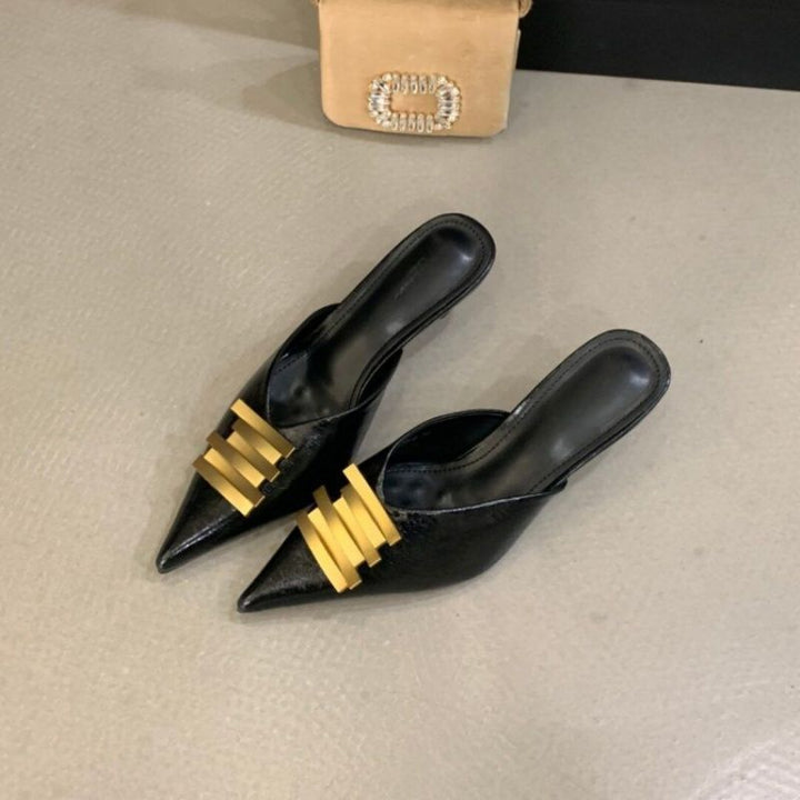 Women pointed-toe mule slippers with decorative golden trim Mune Fashion