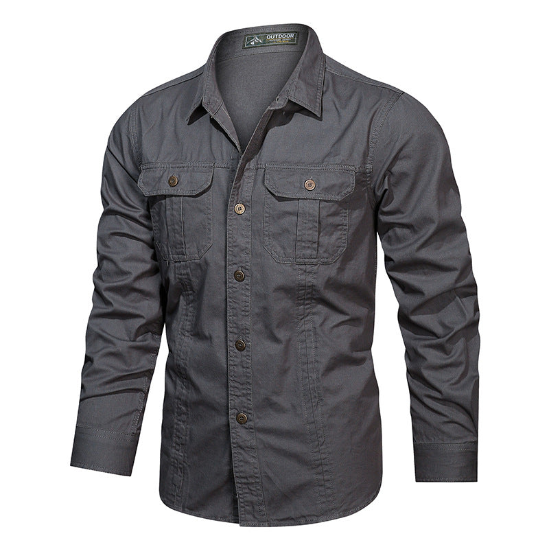Men's long-sleeved cotton shirt with chest pockets and fitted cut Mune Fashion