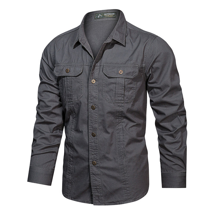 Men's long-sleeved cotton shirt with chest pockets and fitted cut Mune Fashion