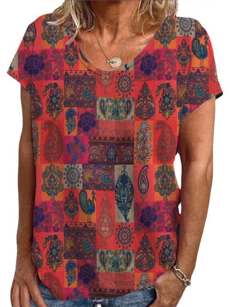 Ladies Loose Blouse with Colorful Paisley Pattern Mune Fashion