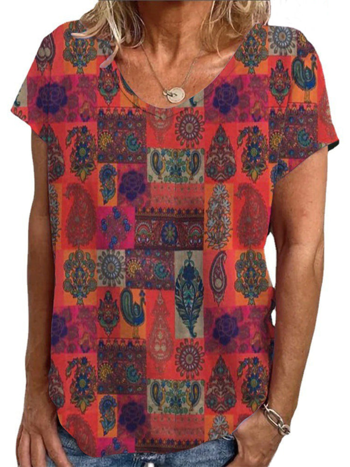 Ladies Loose Blouse with Colorful Paisley Pattern Mune Fashion