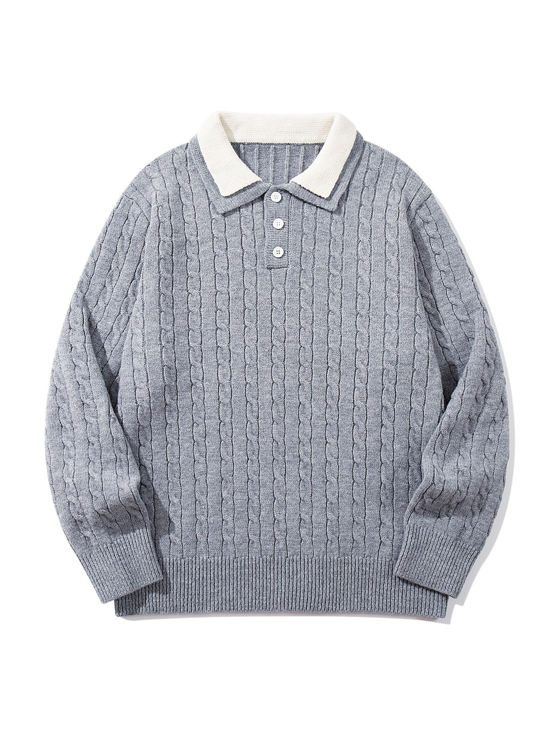Unisex Polo knit sweater with cable knit and contrast collar Mune Fashion