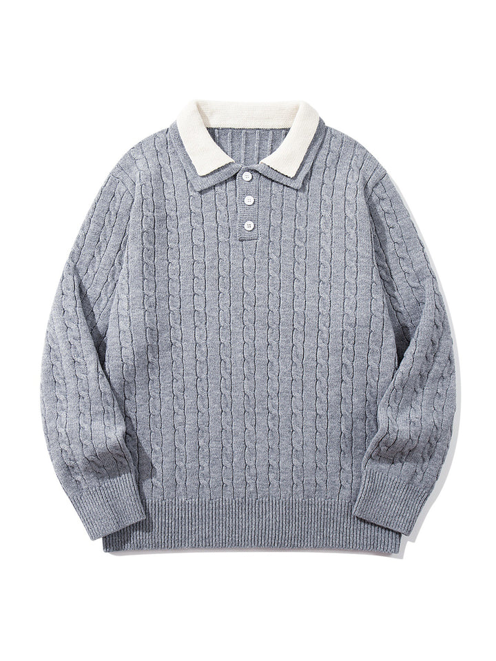 Unisex Polo knit sweater with cable knit and contrast collar Mune Fashion