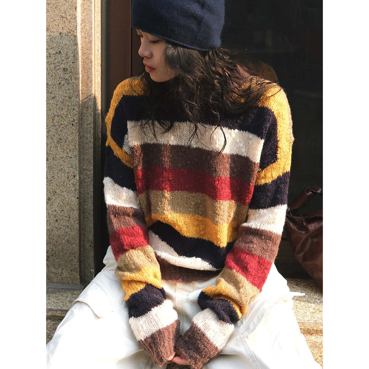 Women's Soft Fluffy Striped Sweater with Loose Silhouette Mune Fashion