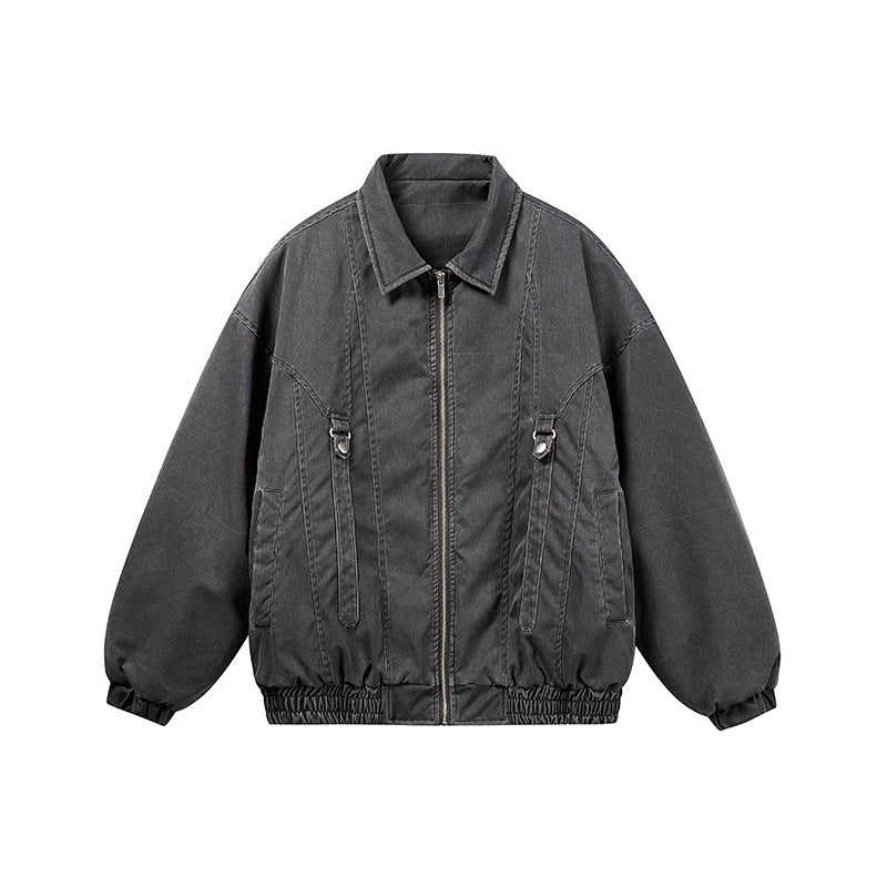 Unisex Oversize Bomber Jacket in Canvas Look with Zipper, Elastic Hem and D-Ring Details Mune Fashion