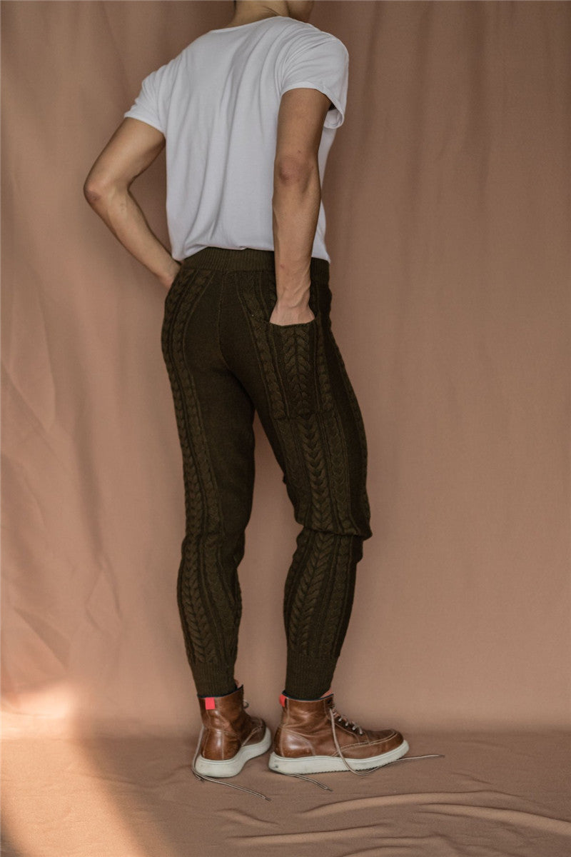 Men's Cable Knit Jogging Pants with Drawstring Mune Fashion