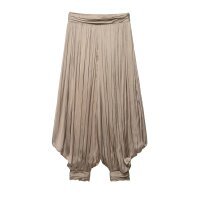 Women Pleated Satin Harem Skirt with Voluminous Silhouette and Gathered Cuffs Mune Fashion
