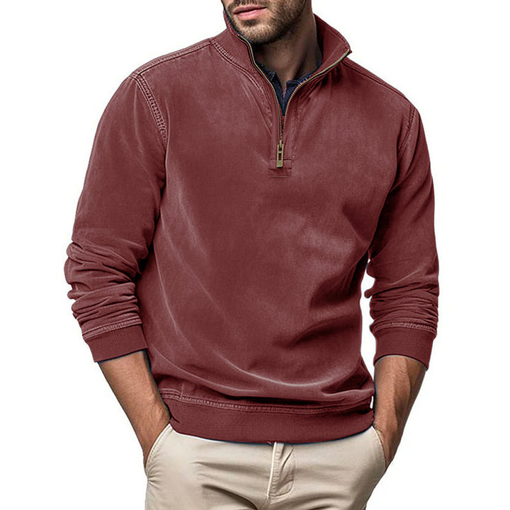 Men's Half-Zip Sweatshirt with Stand-Up Collar and Ribbed Cuffs Mune Fashion