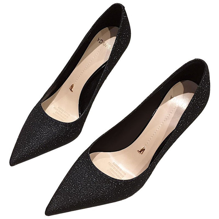 Ladies Sparkling Pointed Toe Pumps with Delicate Stiletto Metal Heel and Memory Footbed Mune Fashion