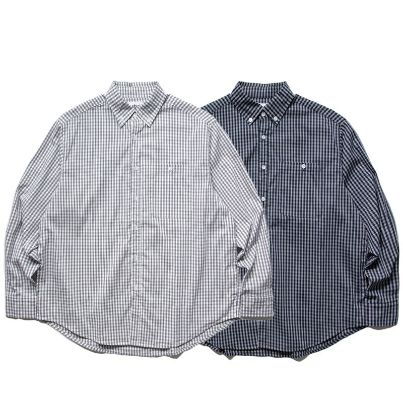 Men's Oversized Checked Shirt in Boxy Cut with Button-Down Collar and Curved Hem Mune Fashion