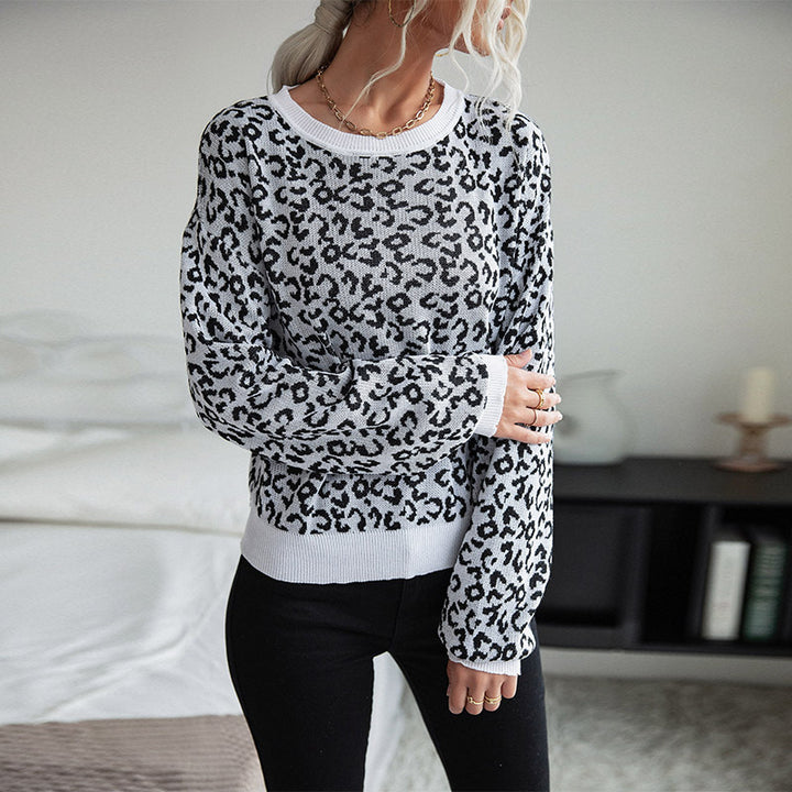 Women's Asymmetrical Fine Knit Sweater with Open Shoulder and Animal Jacquard Mune Fashion