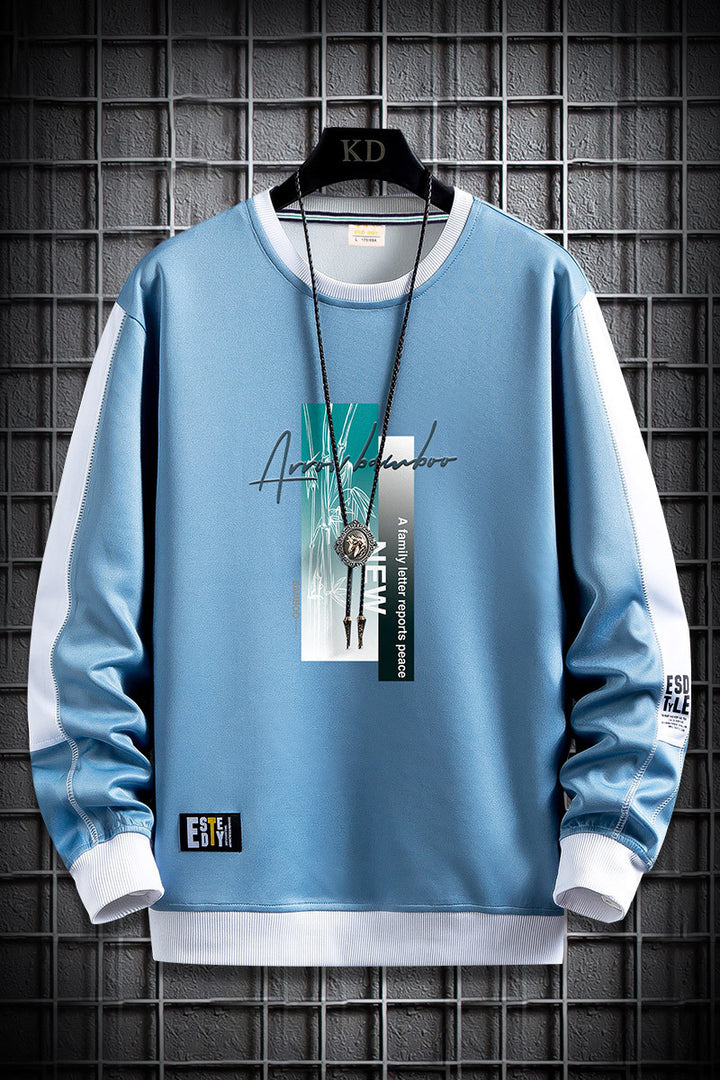 Men's sporty-urban round neck sweatshirt with contrasting sleeves, ribbed cuffs & front graphic print Mune Fashion