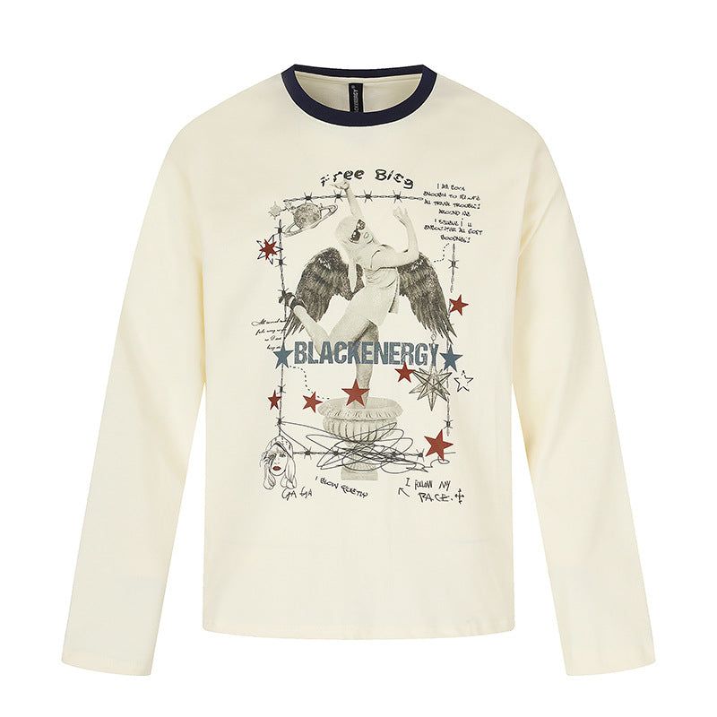 Women's long-sleeve shirt with vintage illustration, contrast collar and relaxed fit Mune Fashion