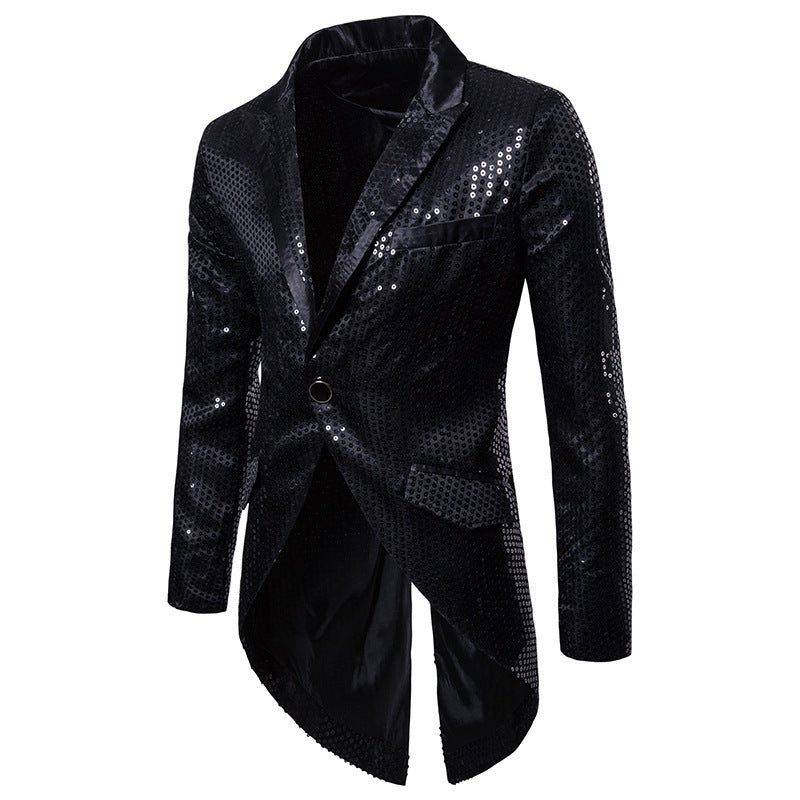 Men's elegant sequin tailcoat with swallowtail, velvet collar and tailored cut Mune Fashion