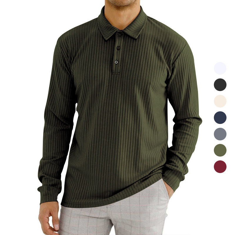 Men's nano ribbed long sleeve polo shirt with fine ribbed texture, classic collar, and elastic hem Mune Fashion