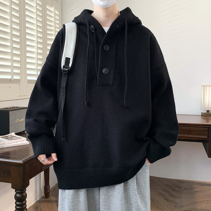 Unisex Oversize Knit Hoodie with Half Button Placket and Ribbed Cuffs Mune Fashion