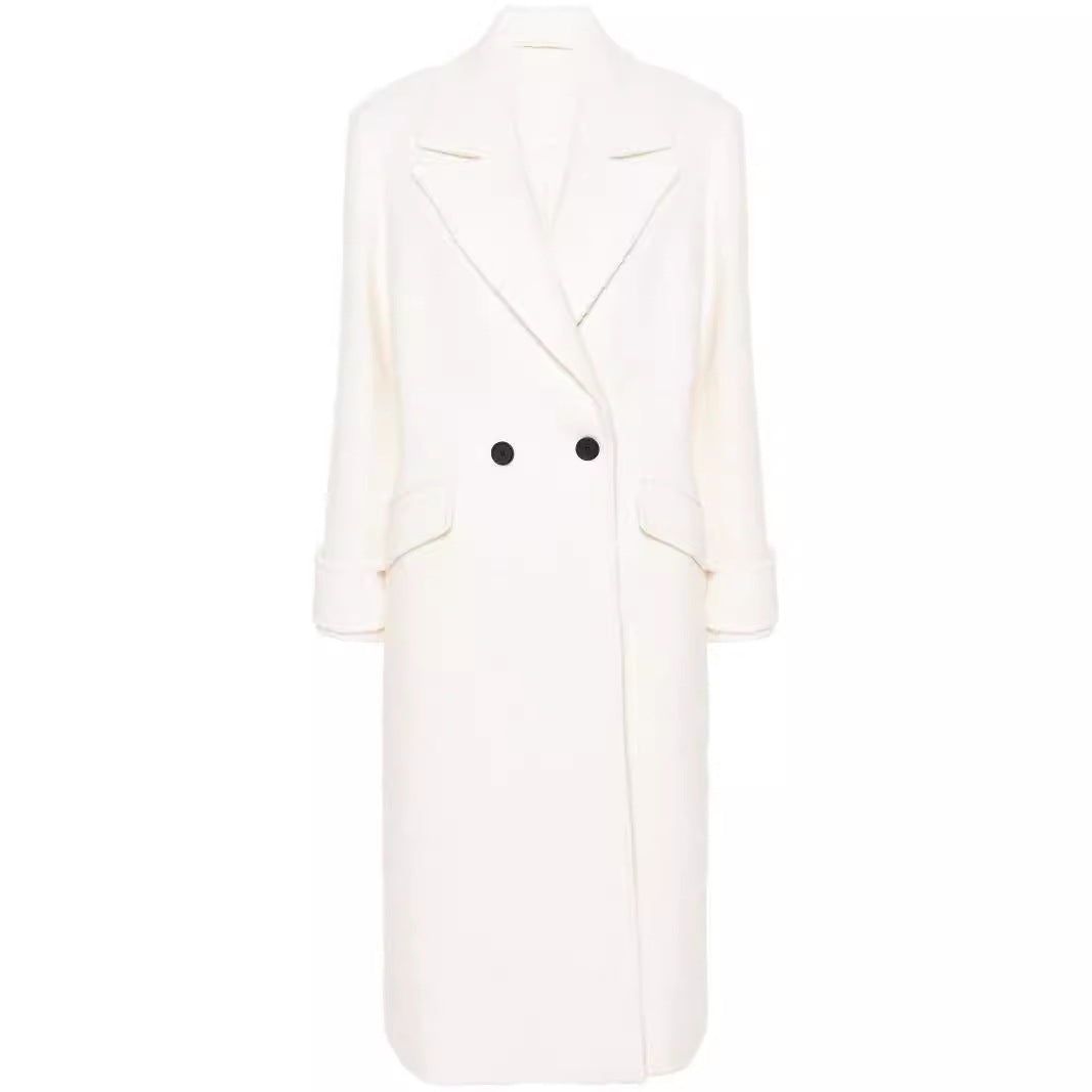 Women's Straight Cut Midi Wool Coat with Oversized Lapels and Concealed Button Placket Mune Fashion