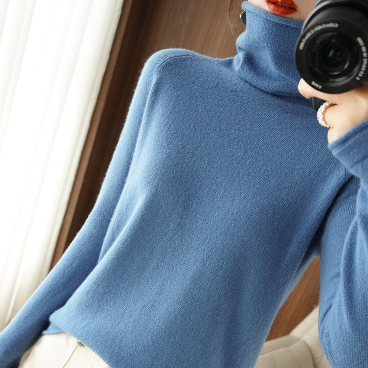 Women's Soft Roll Neck Sweater in Cashmere-Look with Thumb Hole and Fitted Silhouette Mune Fashion
