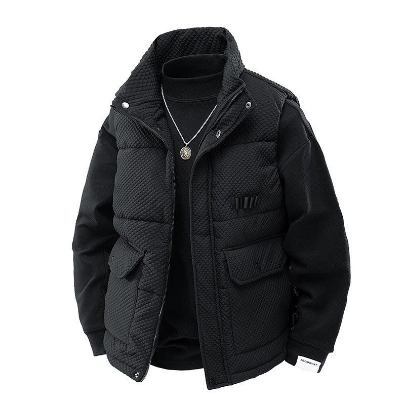 Men's Padded Quilted Vest with Utility Pockets and High Collar Mune Fashion