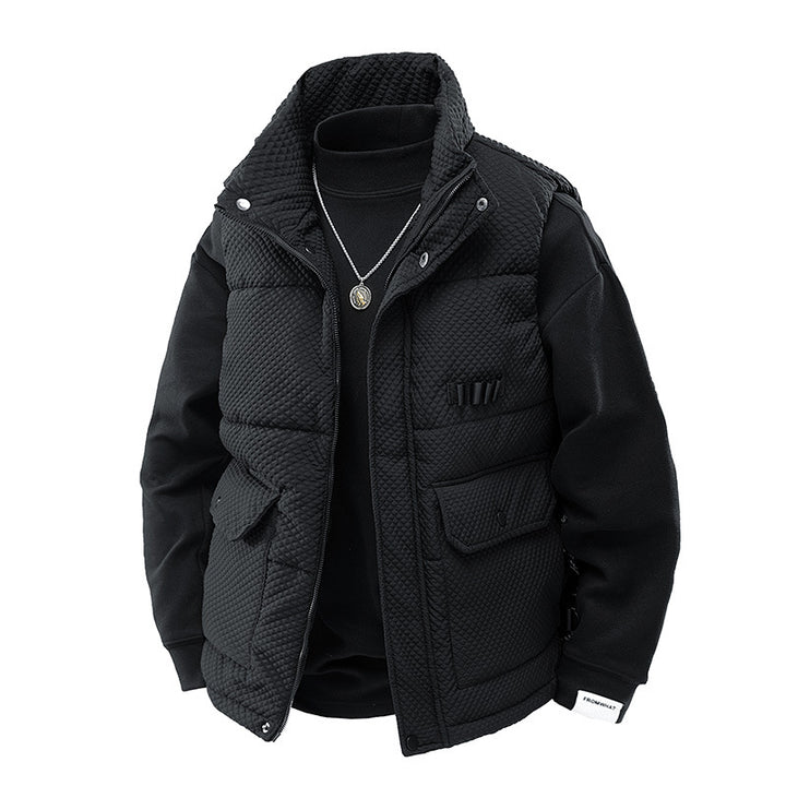 Men's Padded Quilted Vest with Utility Pockets and High Collar Mune Fashion