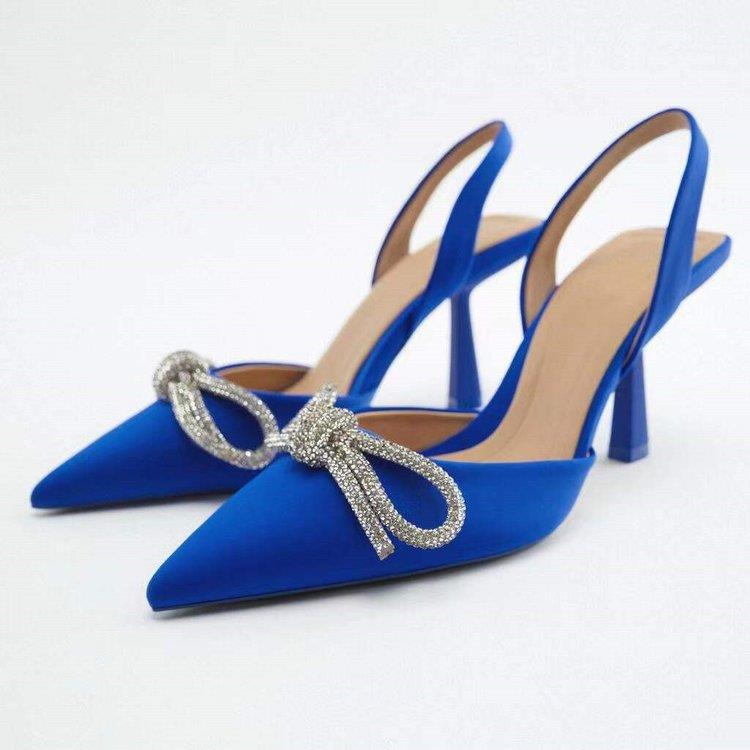 Women elegant Slingback pumps with pointed toe cap and sparkling rhinestone bow Mune Fashion